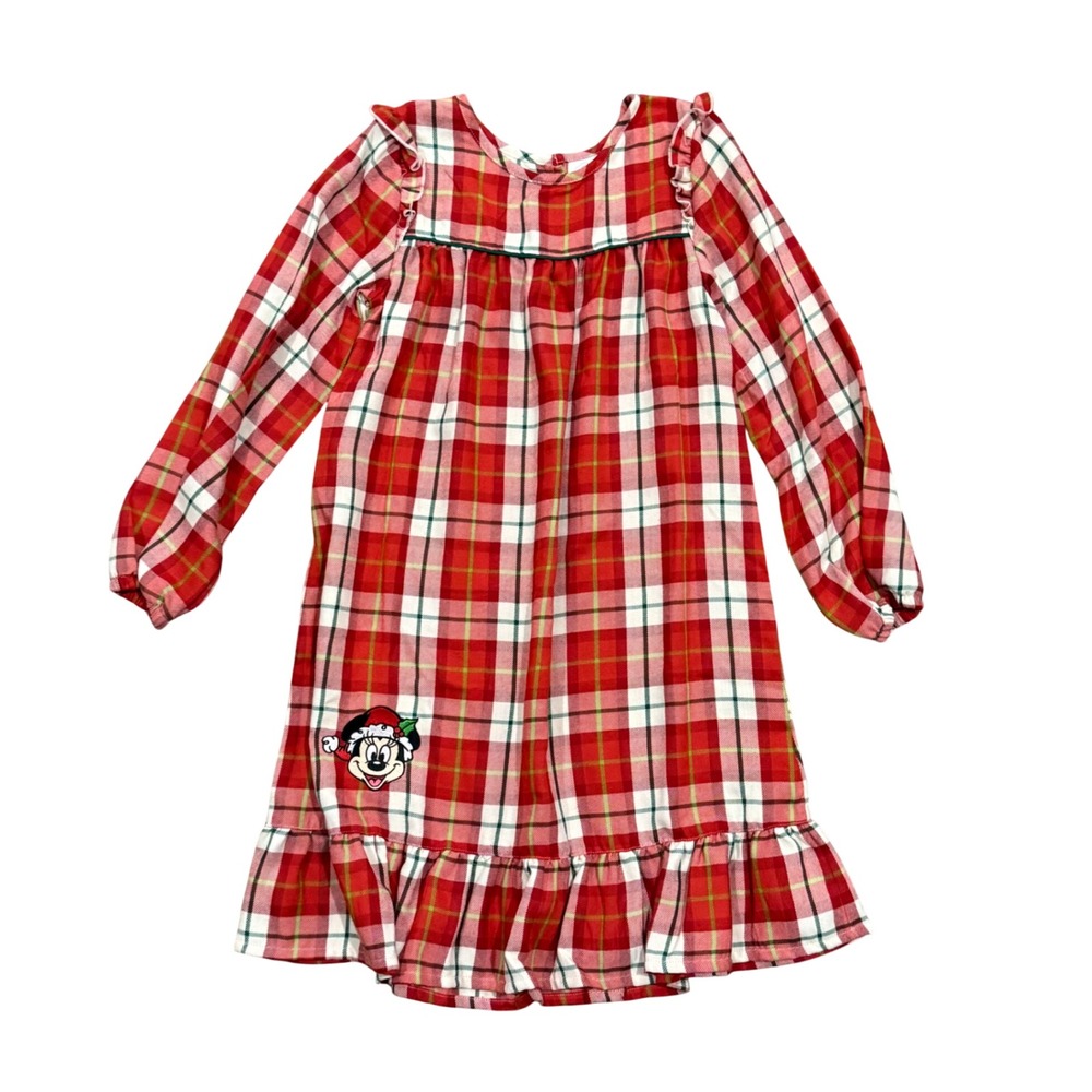Disney Store Minnie Mouse Girls Plaid Christmas Nightgown Ruffle Sleep NWT 9/10
